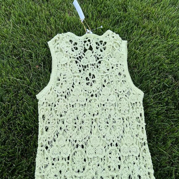 House Of Harlow 1960 Crochet Light Lime Green V Neck Dress /Coverup NWT Small - Picture 5 of 8